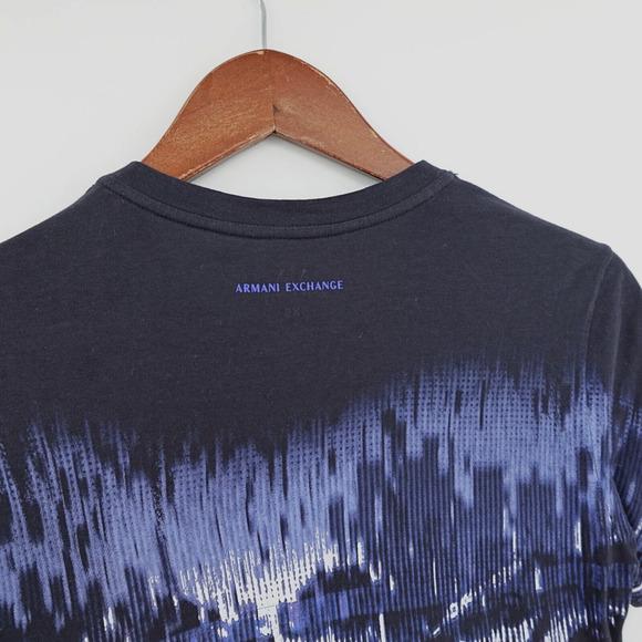 Armani Exchange Tee Mens XS Blue Abstract Print Pima Cotton Peru Fitted - Picture 4 of 12